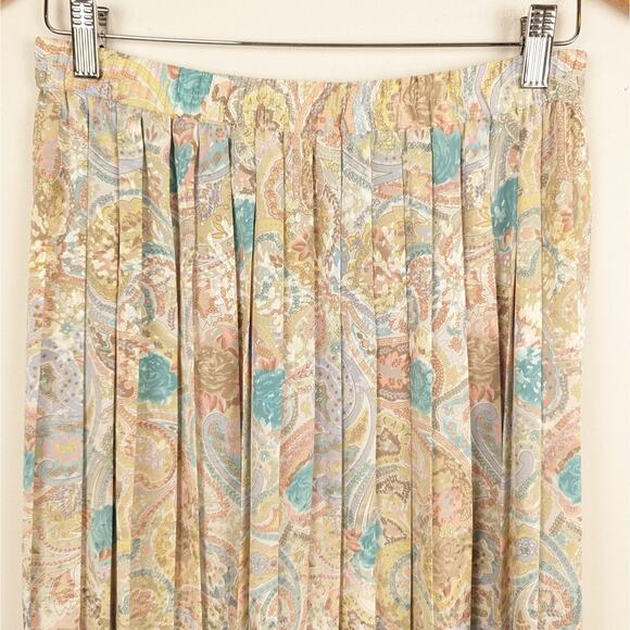 Vintage Andrea Gayle Satin Floral Pleated Midi Skirt Sz Small Cottagecore‎ Fairy - Picture 2 of 8